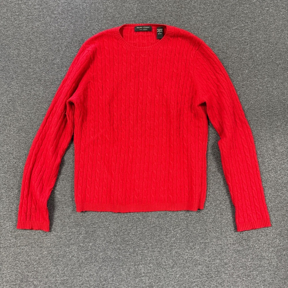 Modern Valerie Stevens Sweater Womens L Red Good Cable Knit 2-Ply Cashmere